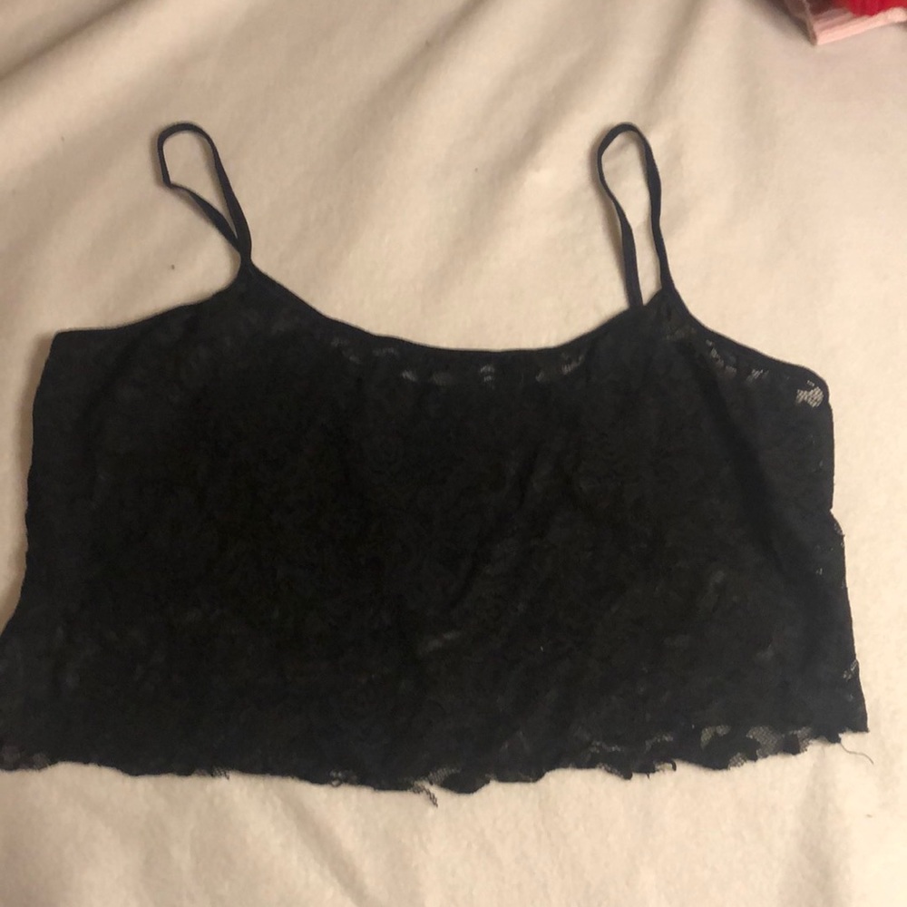 black lace see through top cropped
